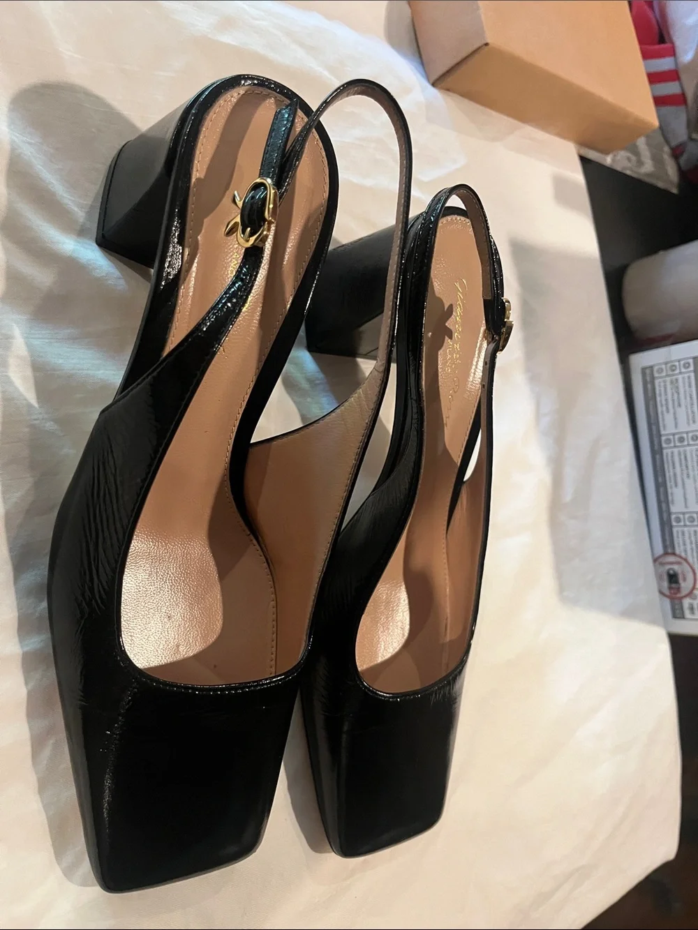 Gianvito Rossi Black Patent Square-Toe Slingback Heels